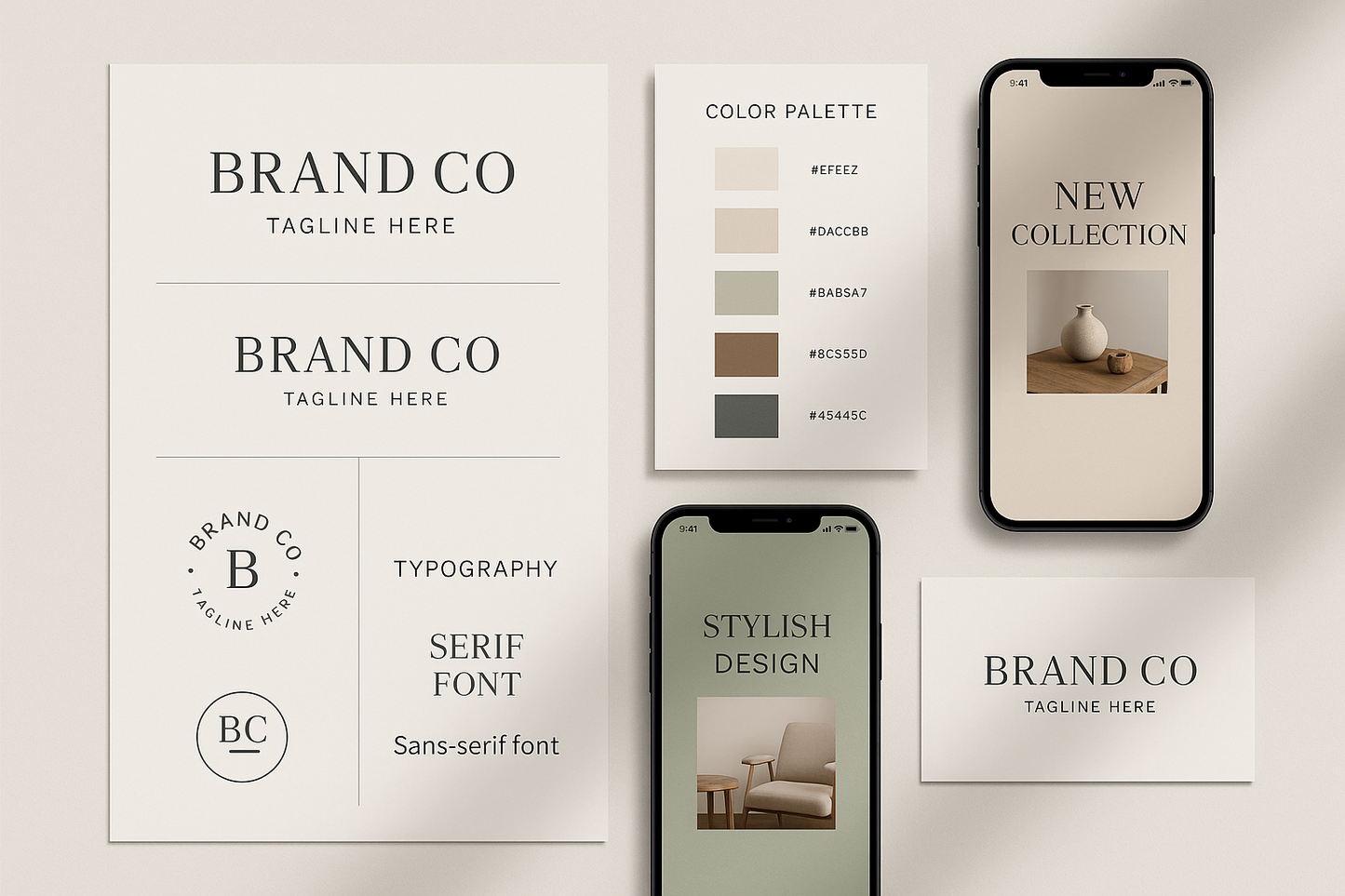 help me create an image that represents this description. A full brand design package to launch or refresh your business with a professional and consistent look.
What’s Included:
Logo Suite (Primary, Secondary, Submark)
Brand Board
Color Palette + Typography
2 Instagram Post Templates
Business Card Design