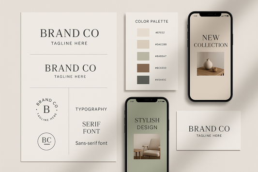help me create an image that represents this description. A full brand design package to launch or refresh your business with a professional and consistent look.
What’s Included:
Logo Suite (Primary, Secondary, Submark)
Brand Board
Color Palette + Typography
2 Instagram Post Templates
Business Card Design